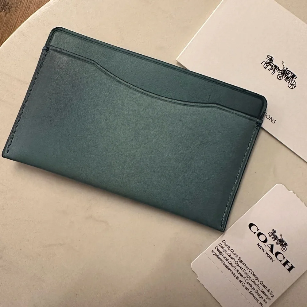NWT! NEW! Coach Denim Blue Smooth Leather Card Holder Men